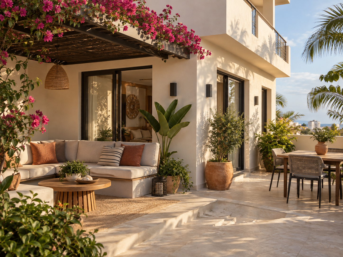 Terrasse arborée d’une maison contemporaine à Dakar